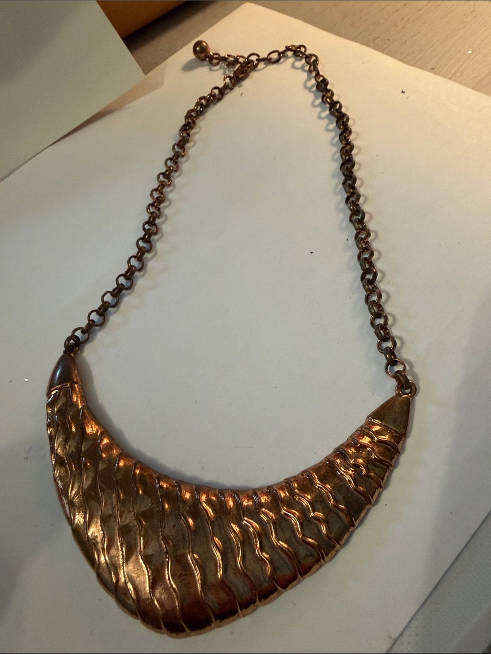 Vintage Textured Gold tone Crescent Statement Necklace - Women Jewelry